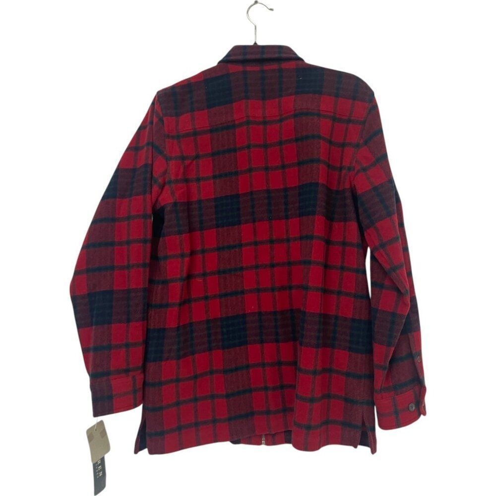 Lauren Ralph Lauren Women Jacket Medium Red Lambswool Full Zip Shacket Plaid NWT - Picture 2 of 6